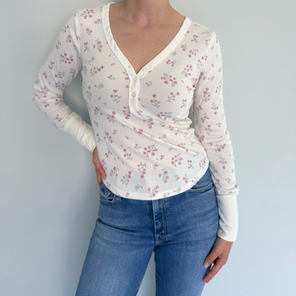 Hippie Rose Floral Ribbed Henley Top
